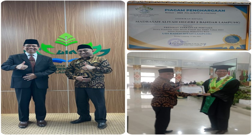 Banyak Peserta Didik Mendaftar SPAN-PTKIN, Kepala MAN 2 Balam Terima Penghargaan dari Rektor UIN Raden Intan Lampung